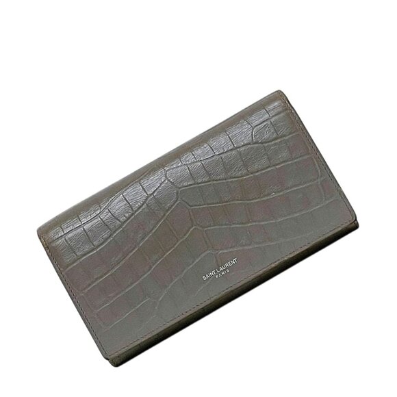 Saint Laurent Bifold Long Wallet Gray Wallet Leather